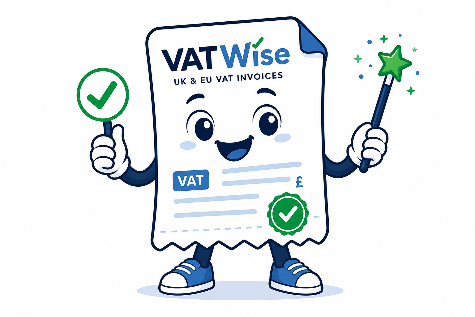 VATWise mascot holding an approved VAT invoice